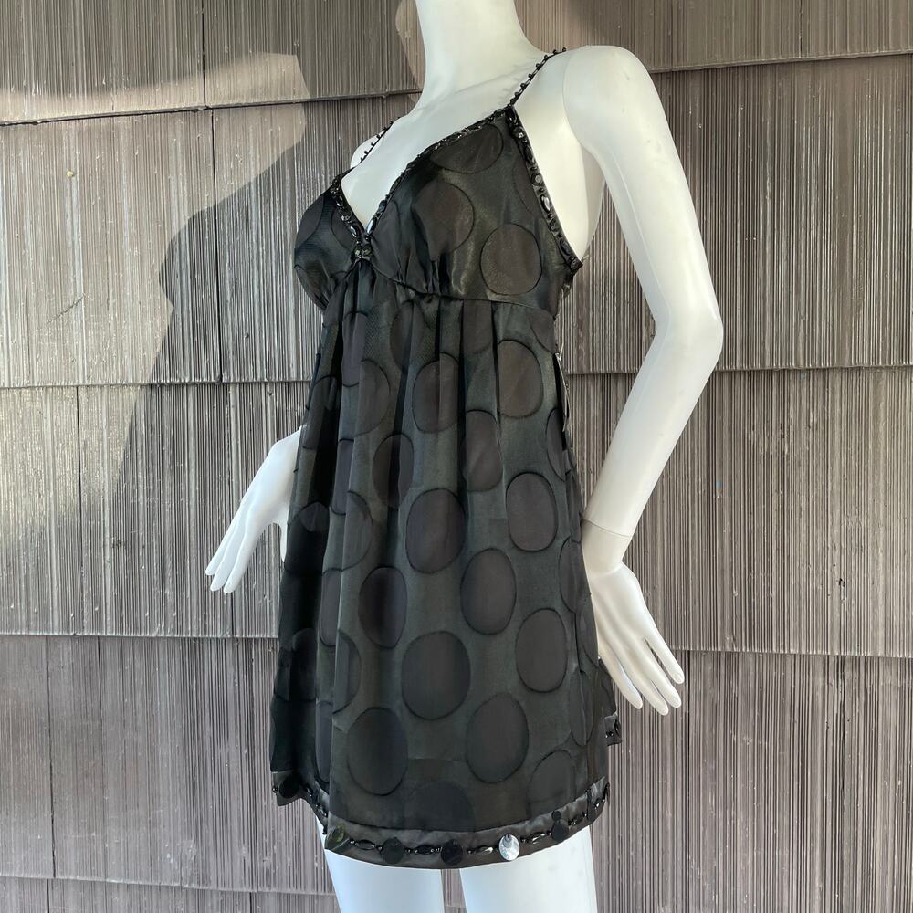 🔥NWT Nicole Miller Babydoll Butnout Applique sheer Overlay Sequins Mini Dress S